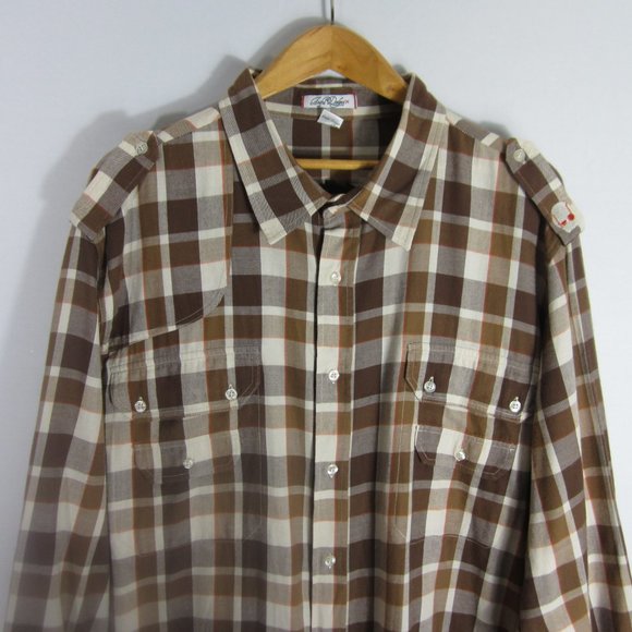 New Artful Dodger Mens 4XL Brown Plaid 100% Cotton LS Button Front Shirt - Picture 10 of 14